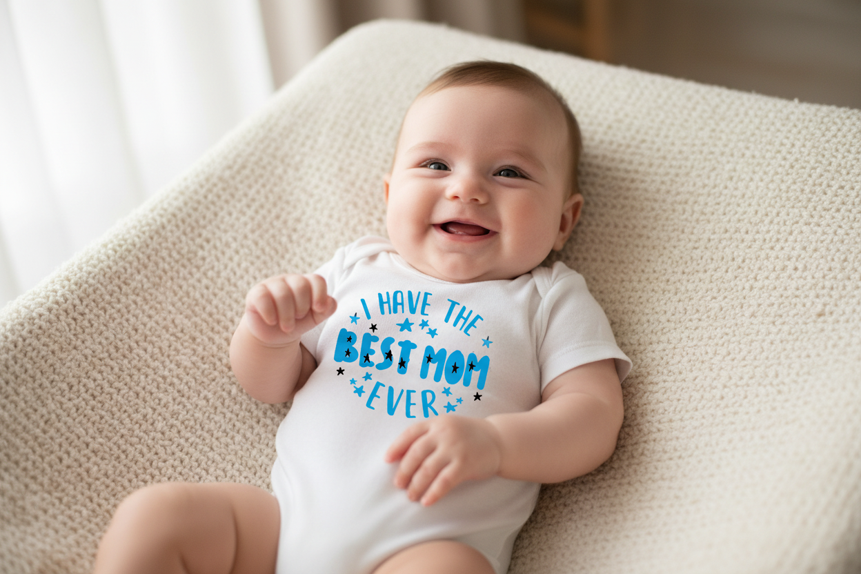 Baby wearing Best Mom Ever onesie