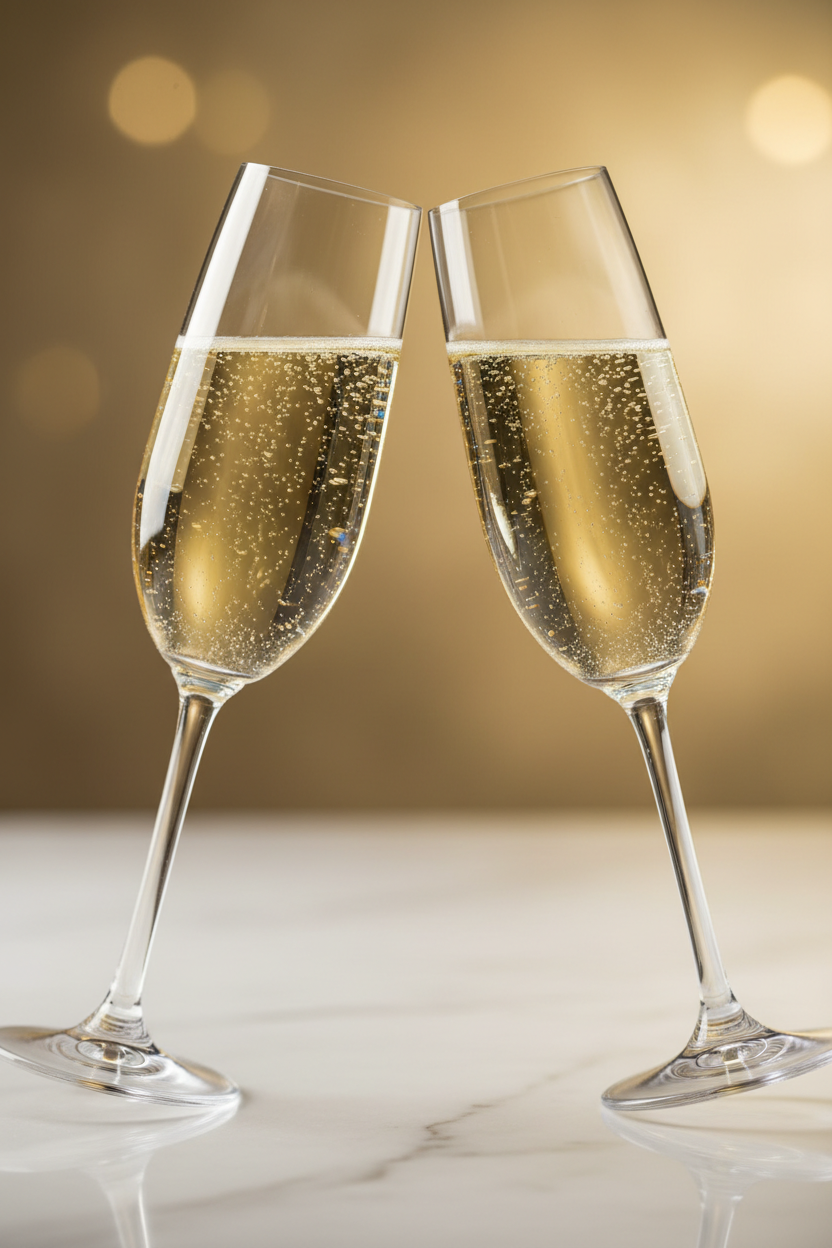 Champagne flutes with bubbles