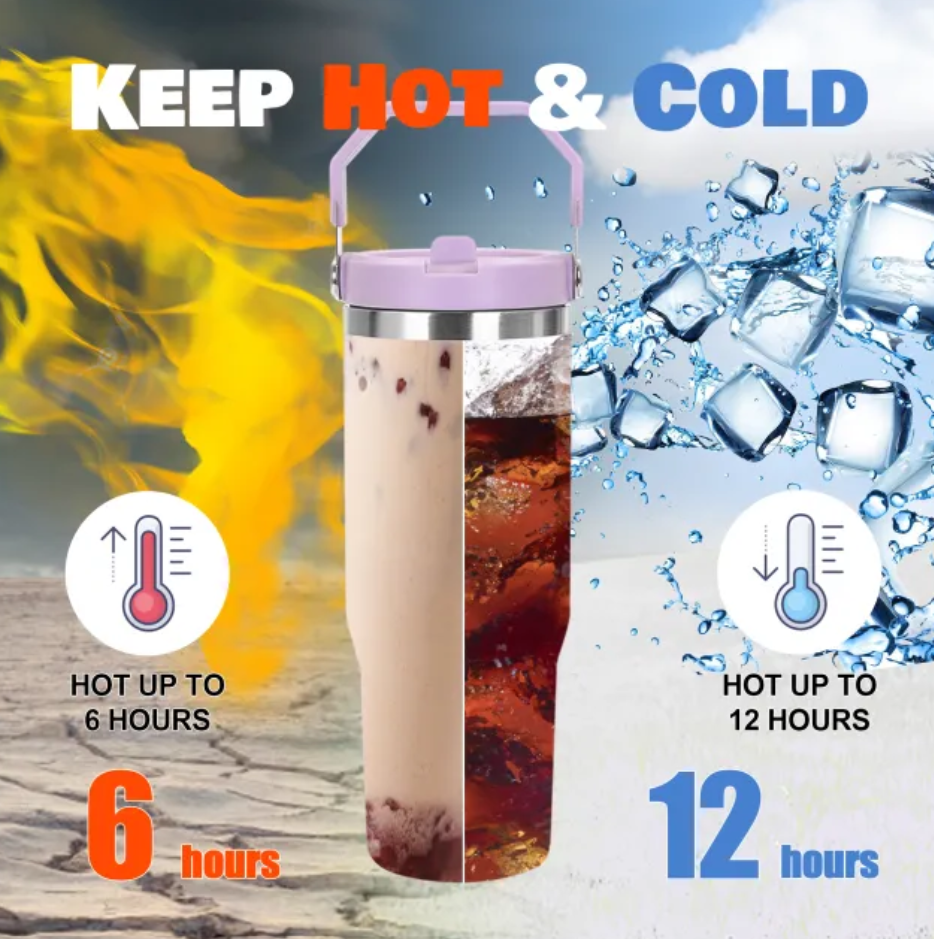 Kustom 30oz Sublimation Tumbler - with Handle Lid & Straw - Personalized