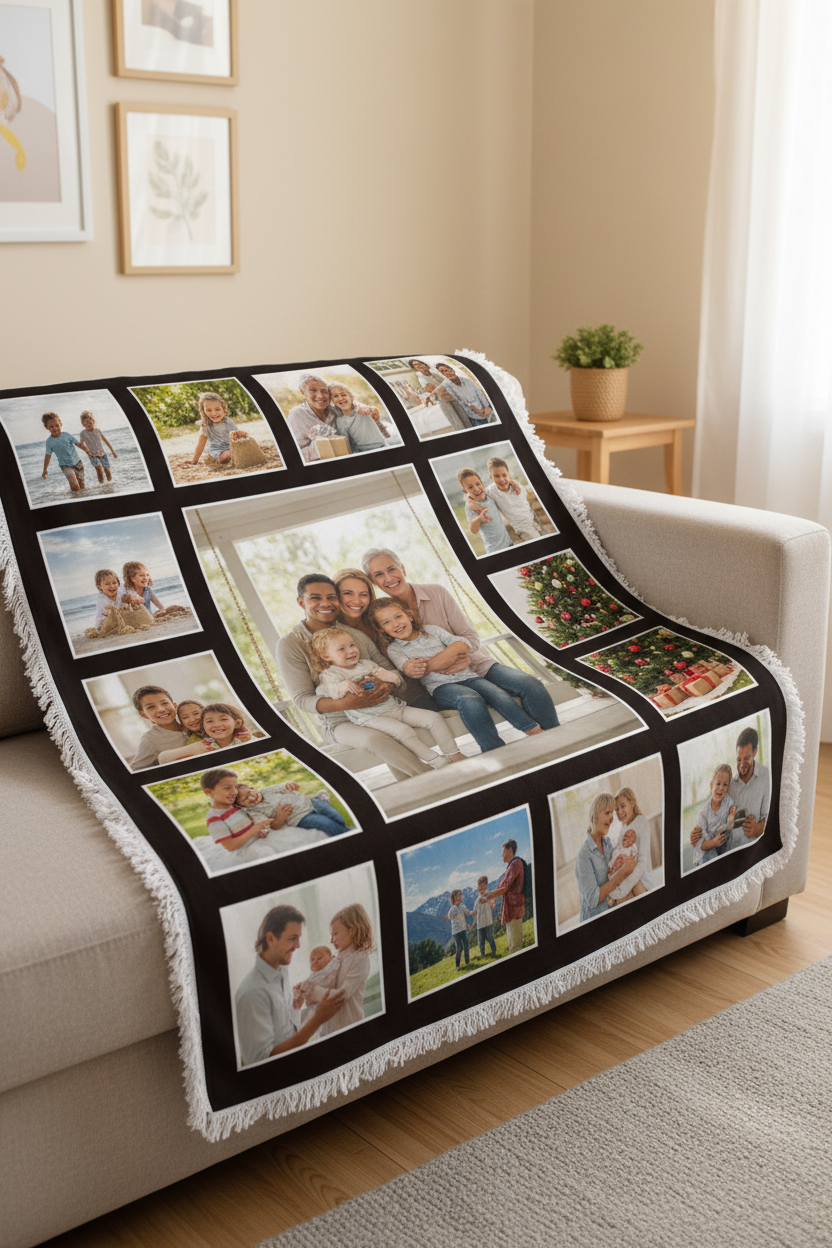 14+1 photo blanket with family photos