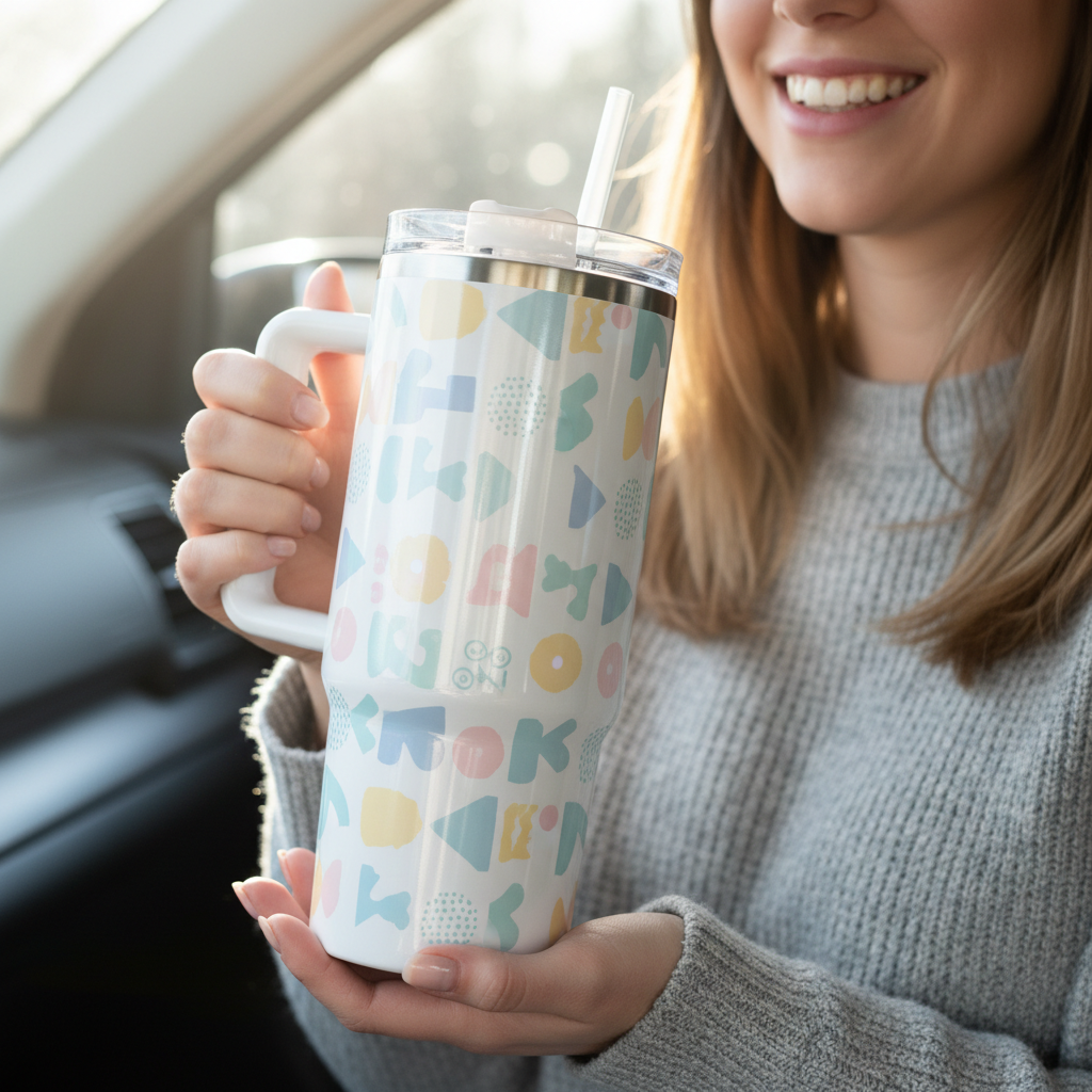 40oz tumbler lifestyle - white handle