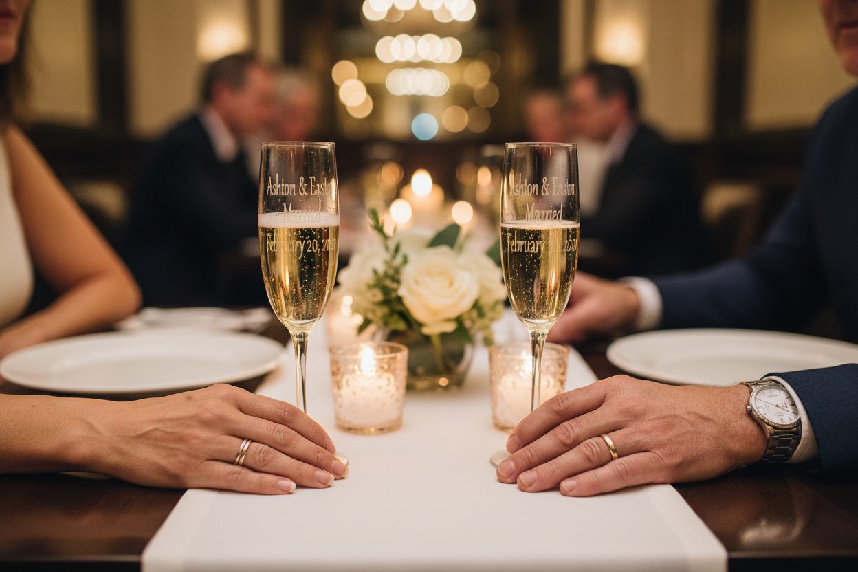 Anniversary celebration with engraved flutes