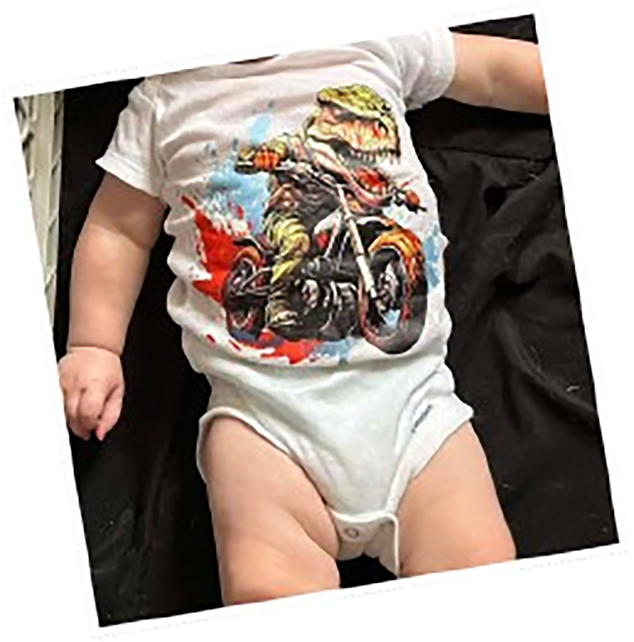 Kustom designed baby onsies! Choose a design or ask us - we dont print until you approve!.  Perfect onsies for any occasion! Kustom example