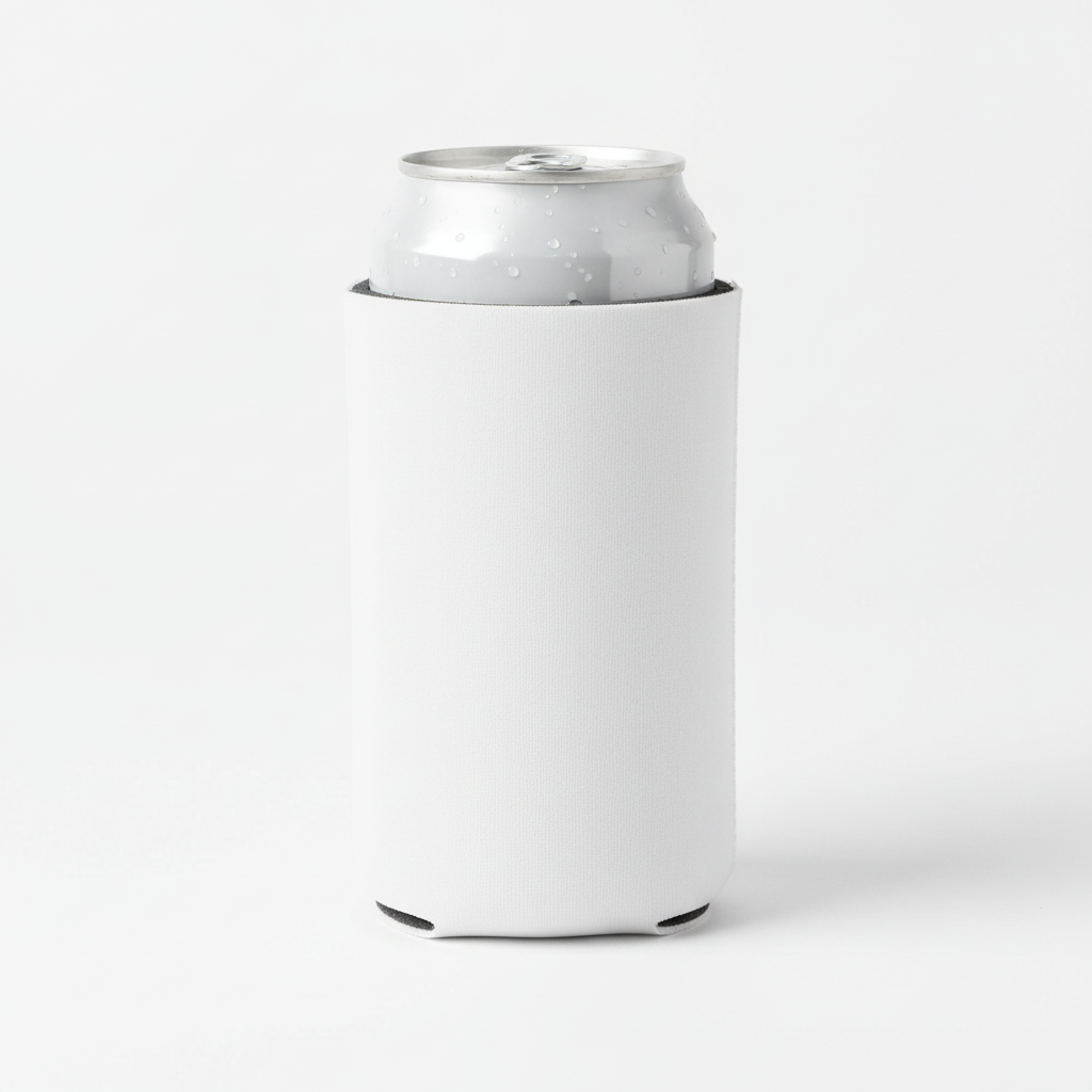 Blank white koozie with can