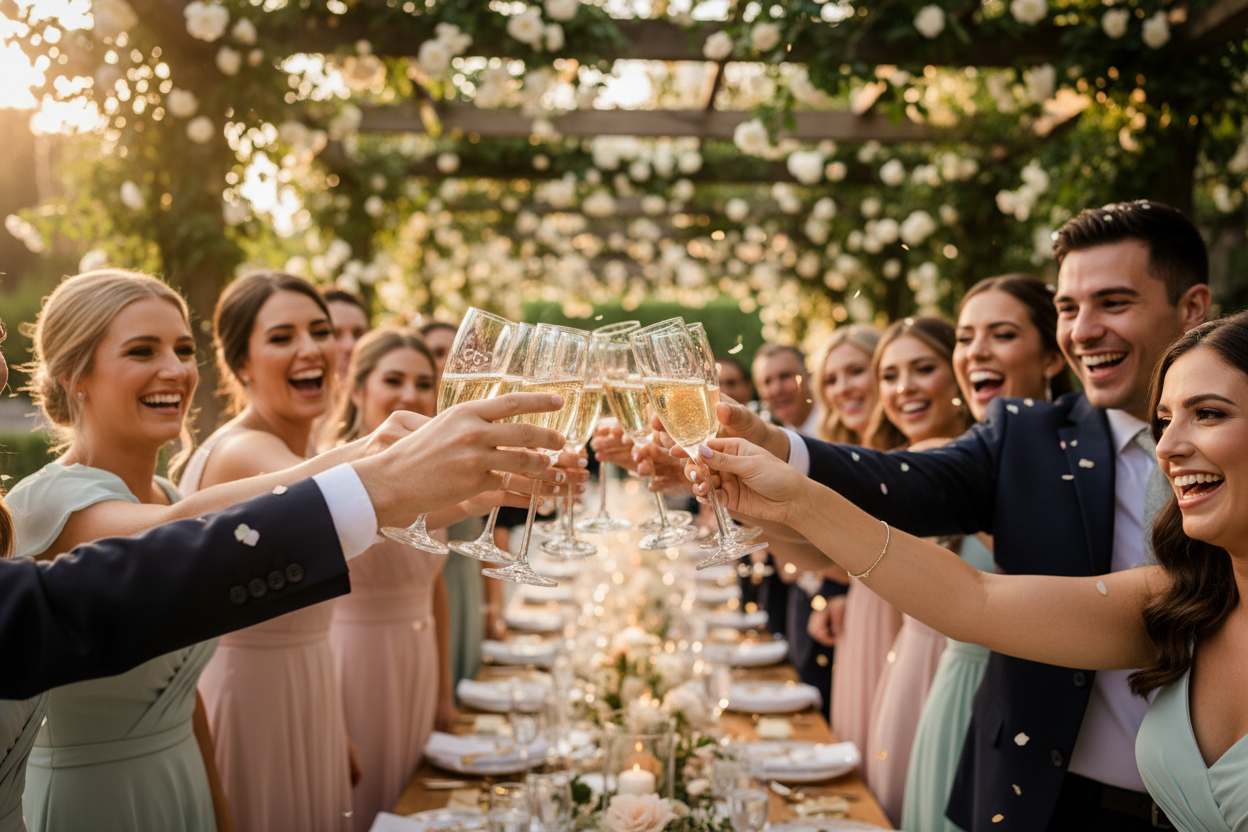 Bridal party toasting