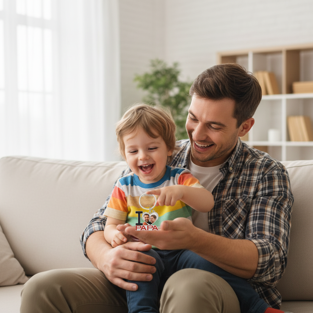 Dad and child with Papa keychain