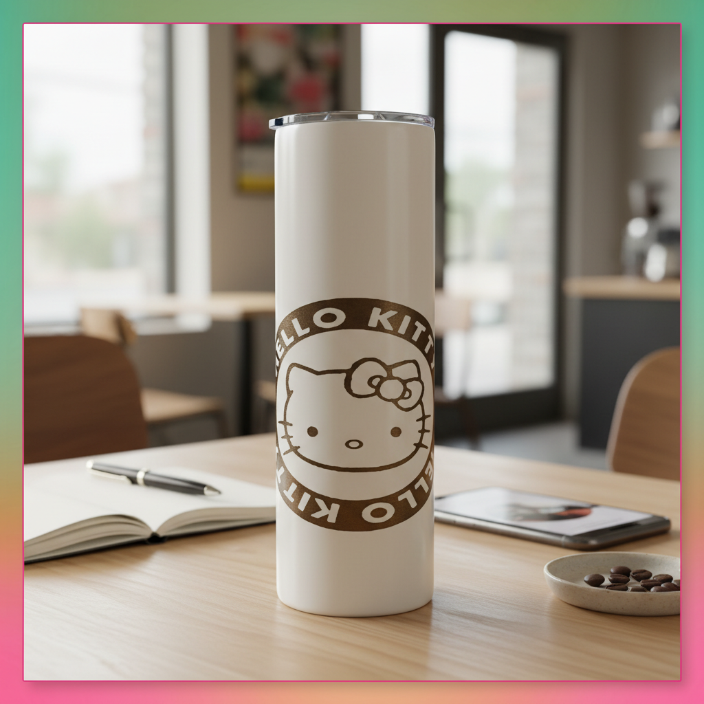 Engraved white tumbler with design