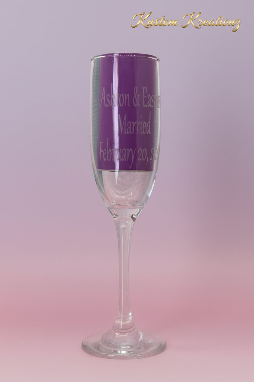 Enhanced purple champagne glass with Kustom Kreationz branding