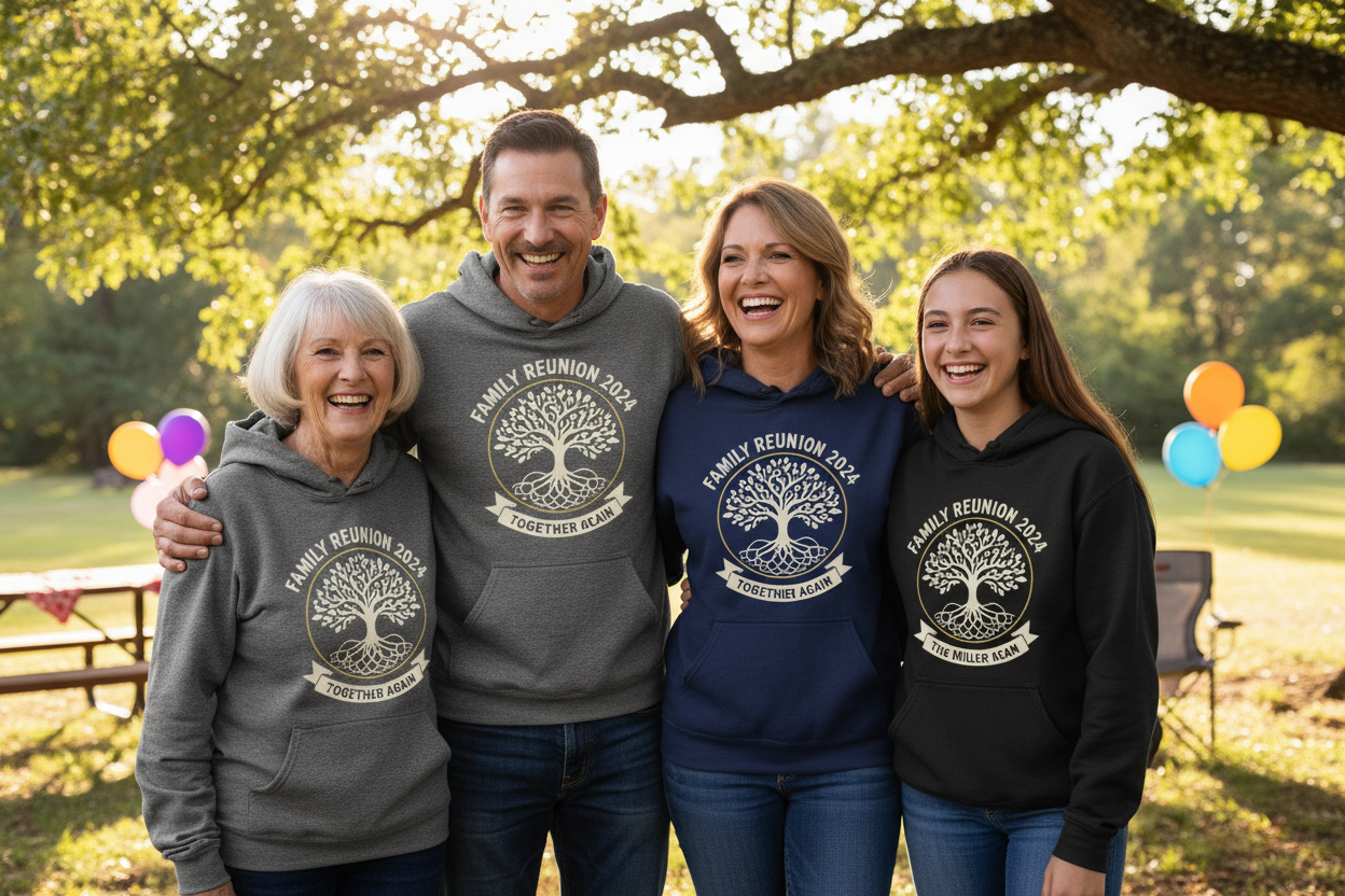 Family reunion hoodies group shot