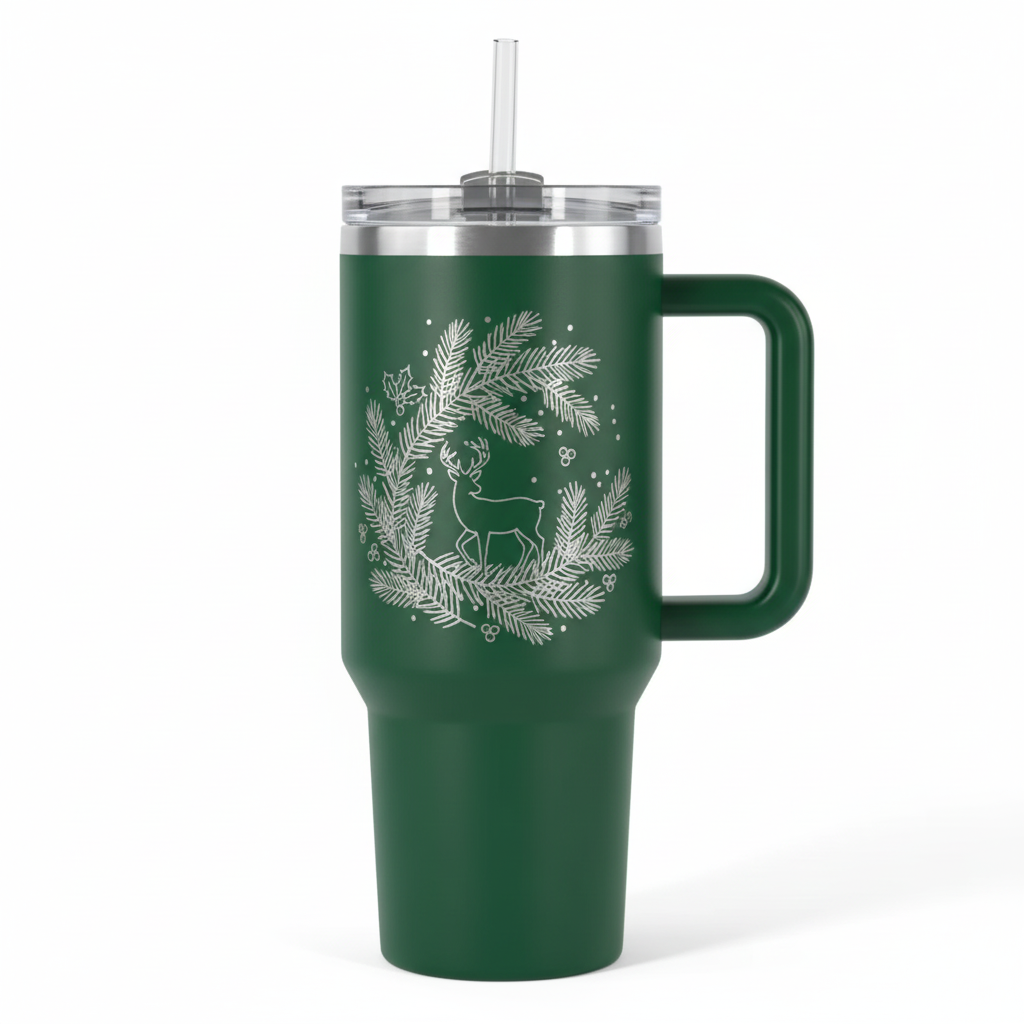 Green 40oz with top silver trim only