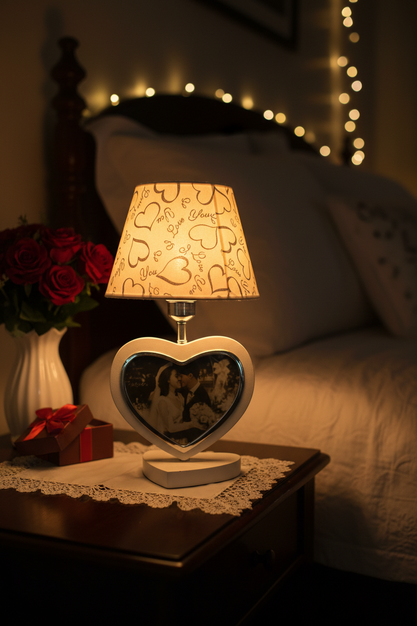 Heart lamp with couple photo