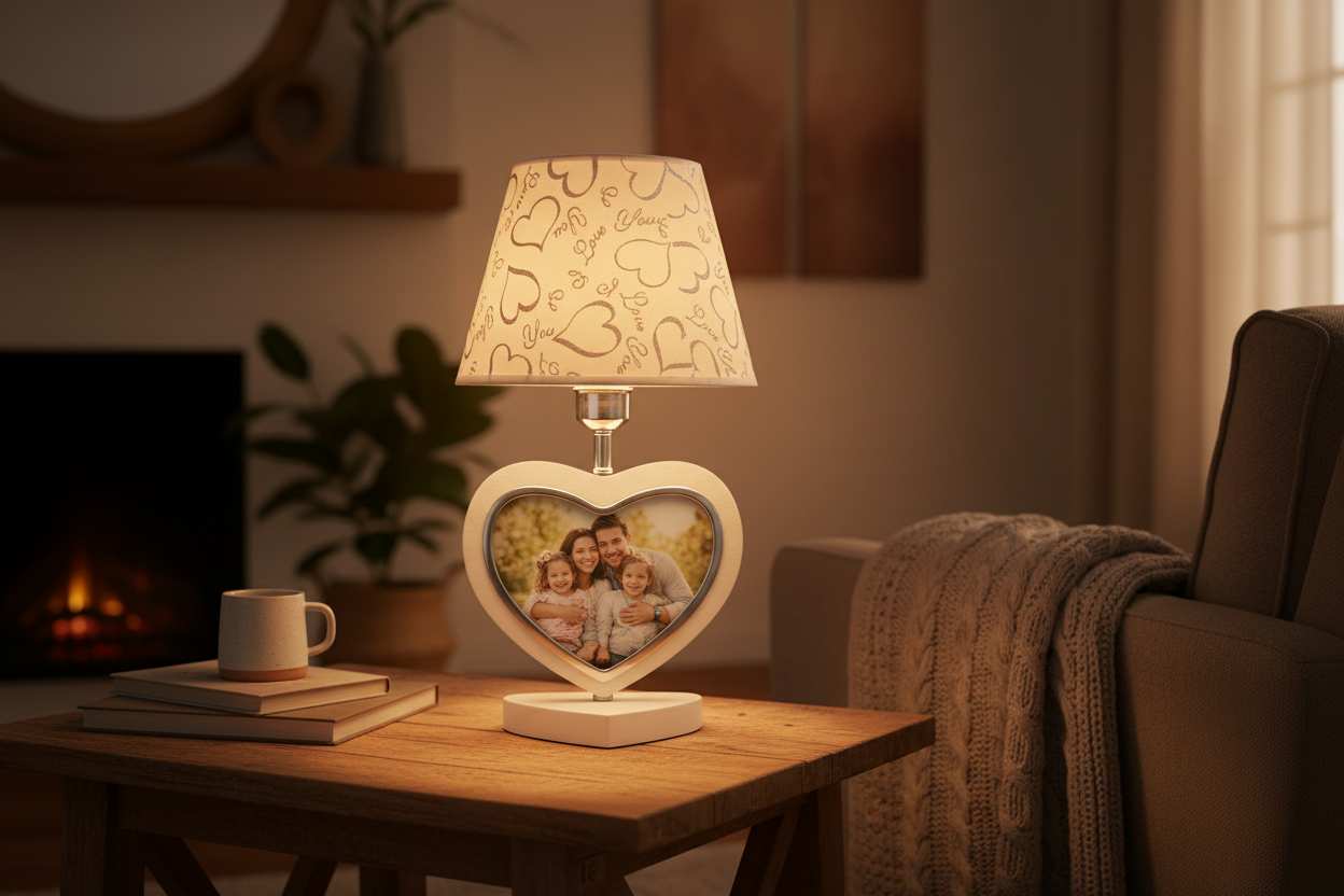 Heart lamp with family photo