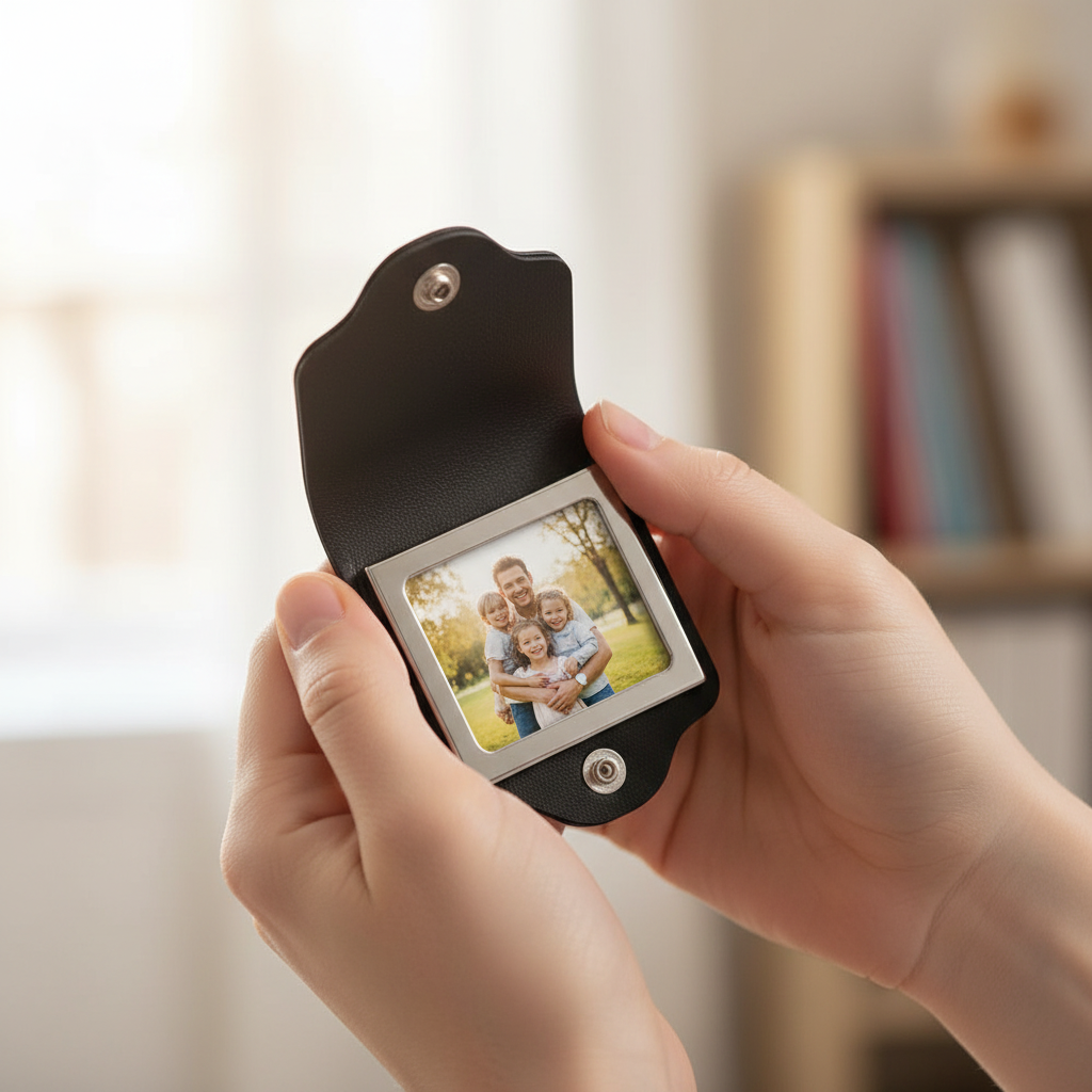 Holding photo keychain