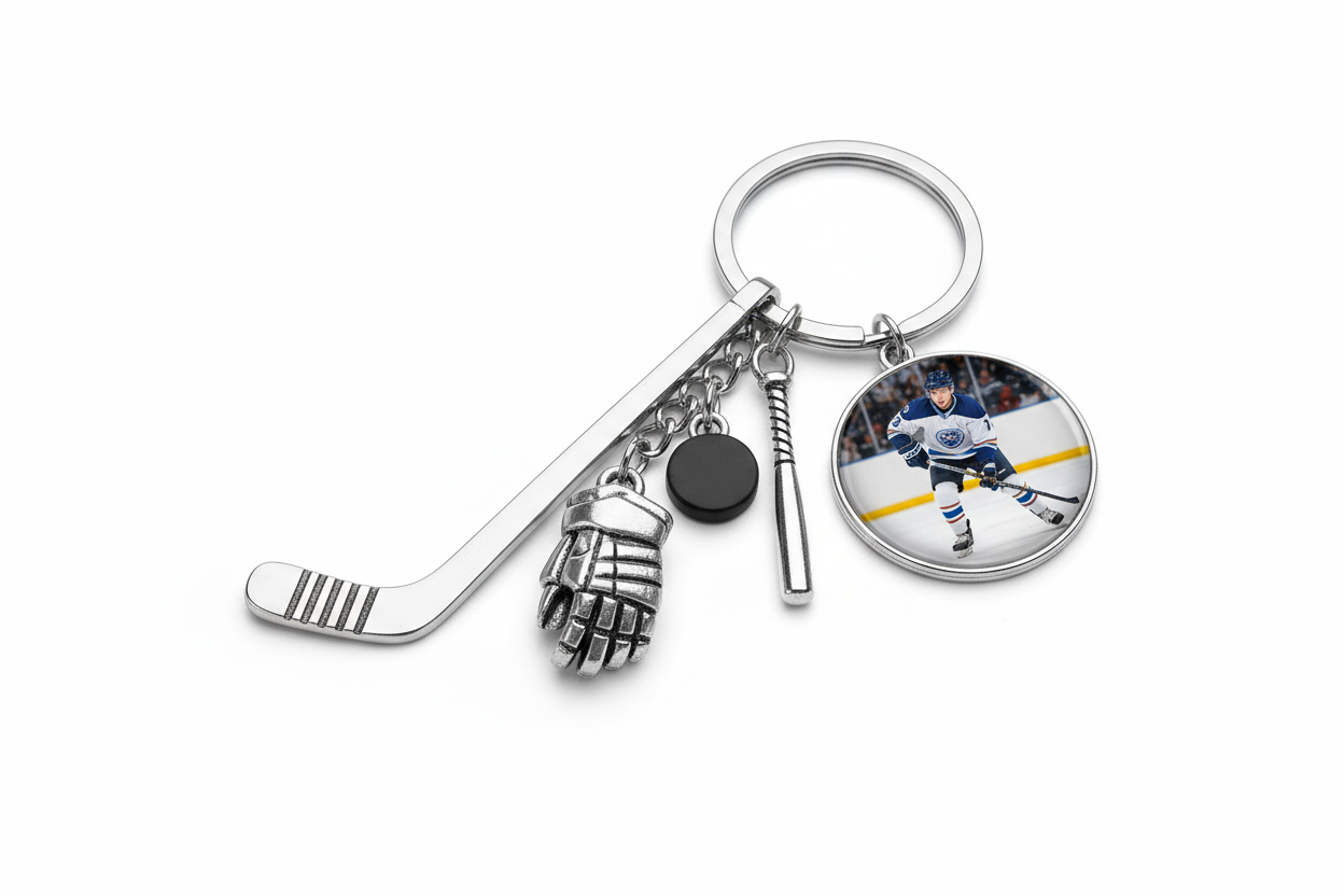 Hockey Keychain with Custom Photo Mockup