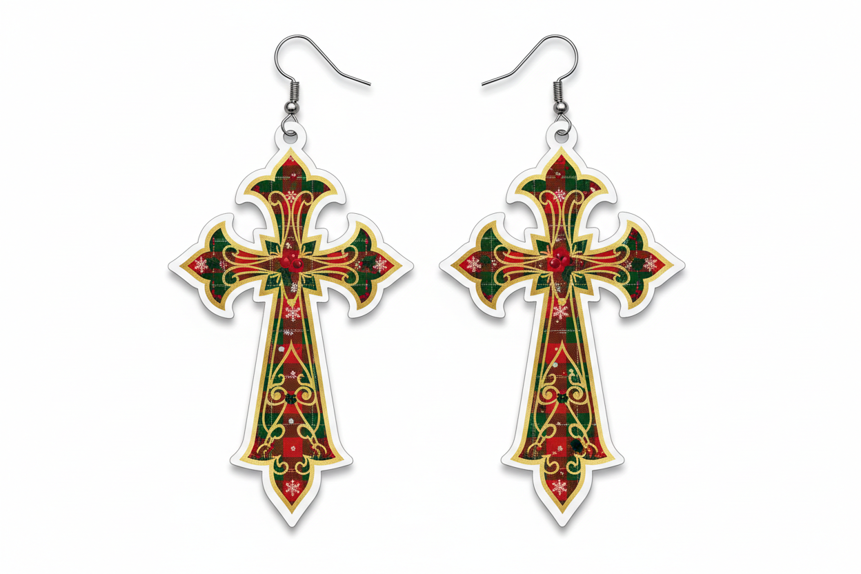 Christmas Gothic Cross Earrings Mockup example