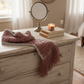 Mauve dragonfly scarf on dresser