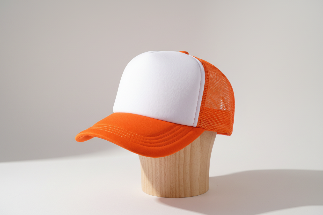 Orange trucker hat with orange mesh