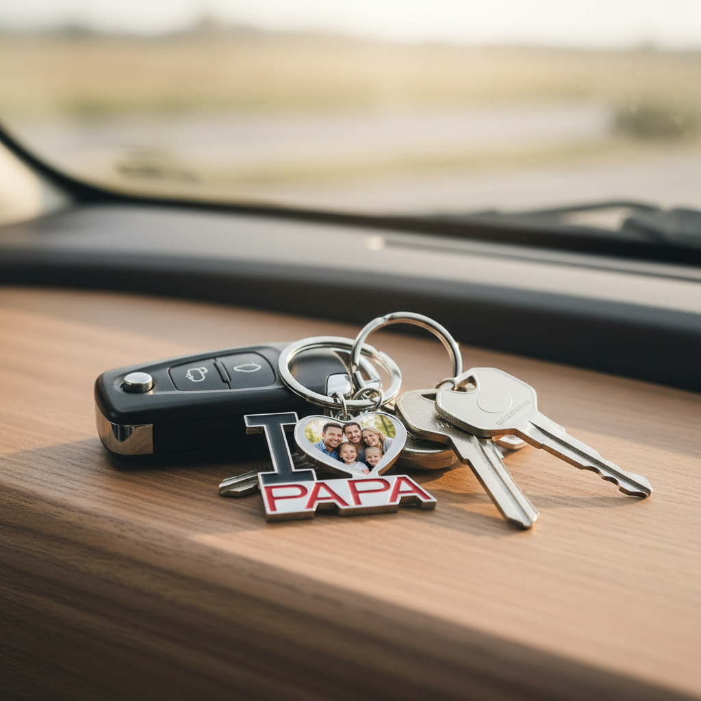 Papa keychain on keys