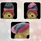 Pink grey tan reversible beanie collage