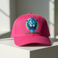 Pink hat with DTF design styled