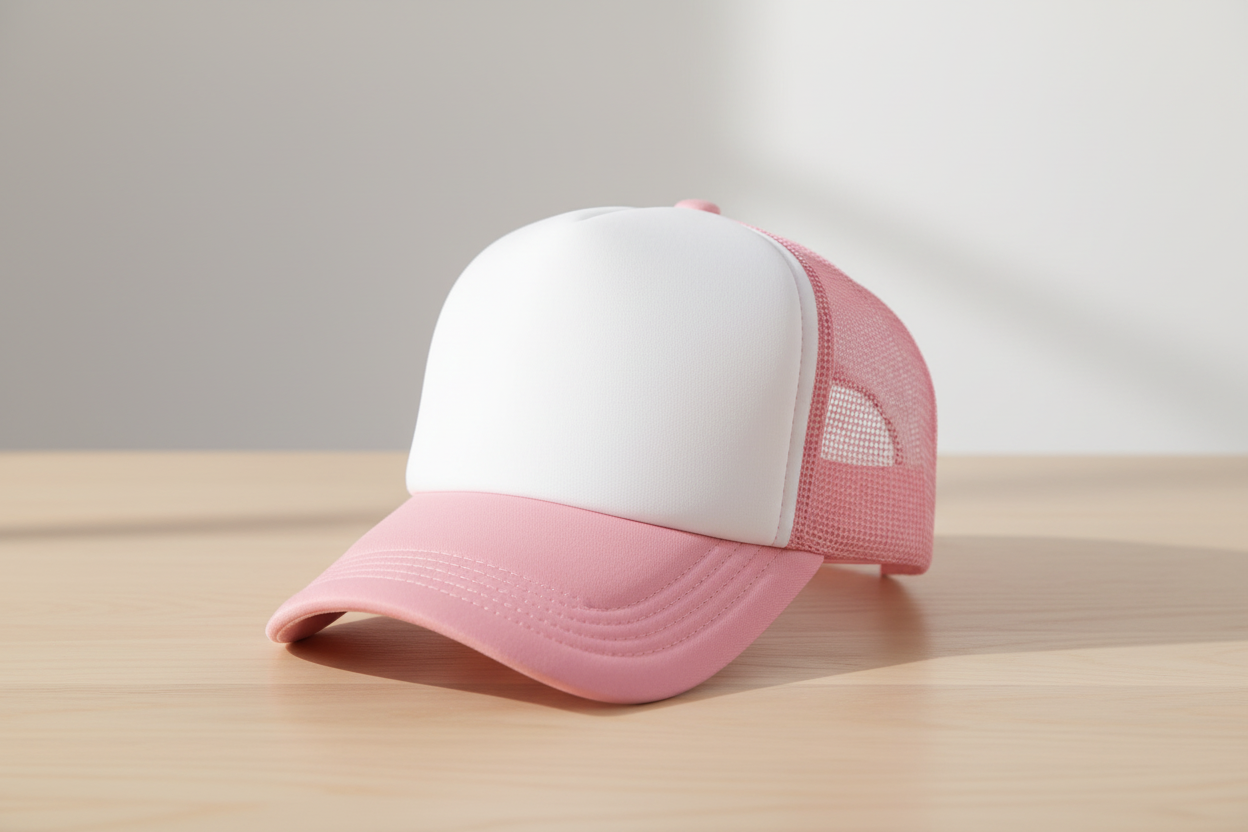 Pink trucker hat with pink mesh