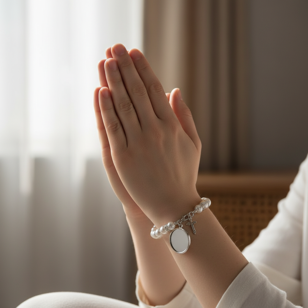 Prayer bracelet on wrist