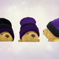 Purple and black reversible beanie collage