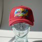 Red hat with DTF design styled