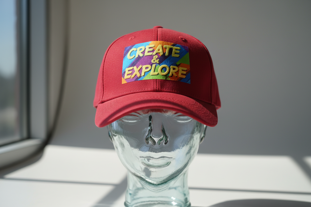 Red hat with DTF design styled