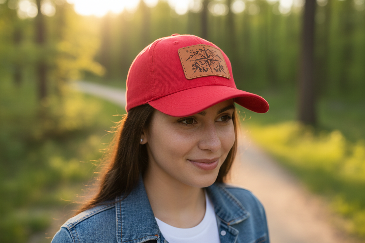 Red hat with patch being worn