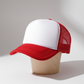 Red trucker hat with red mesh