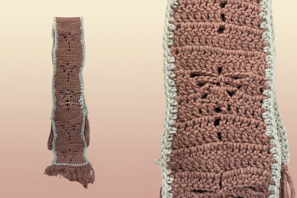 Sepia pink dragonfly scarf collage - folded