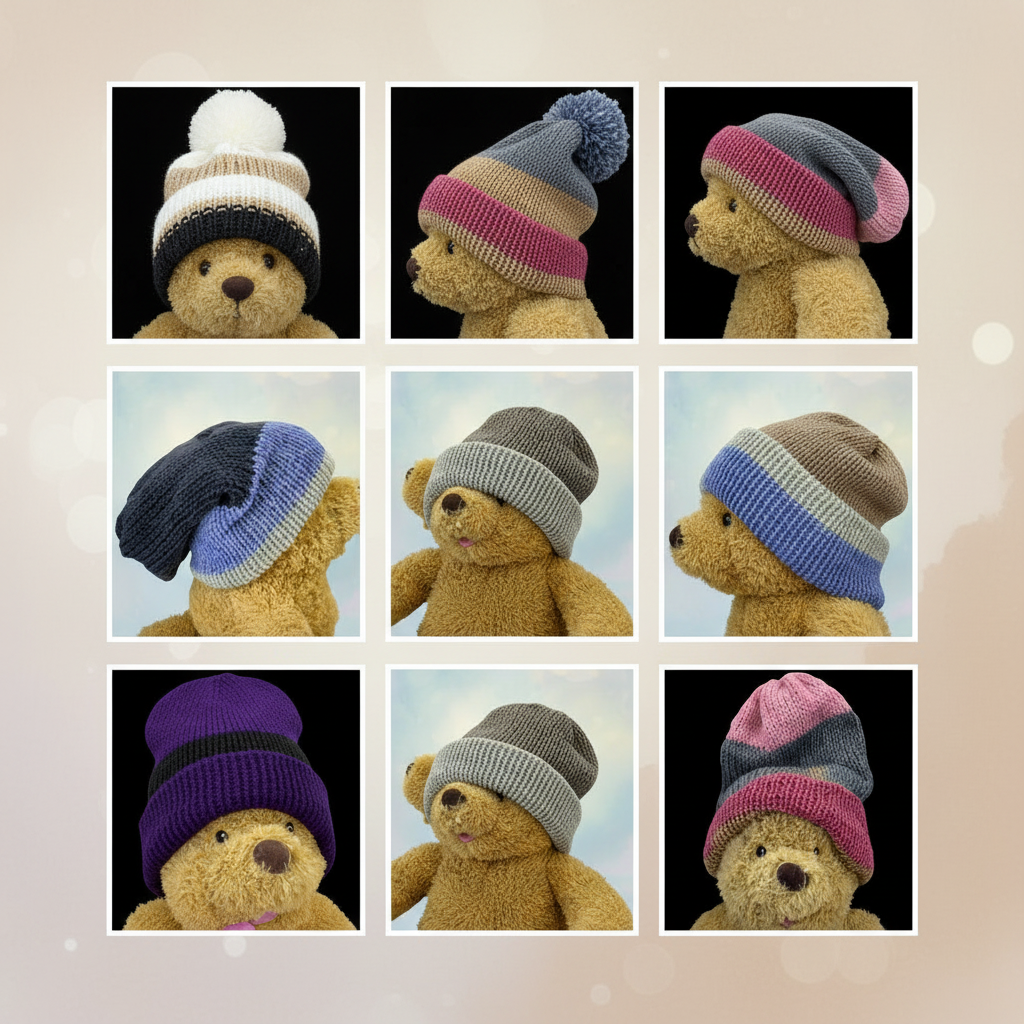 Square collage of knitted beanies
