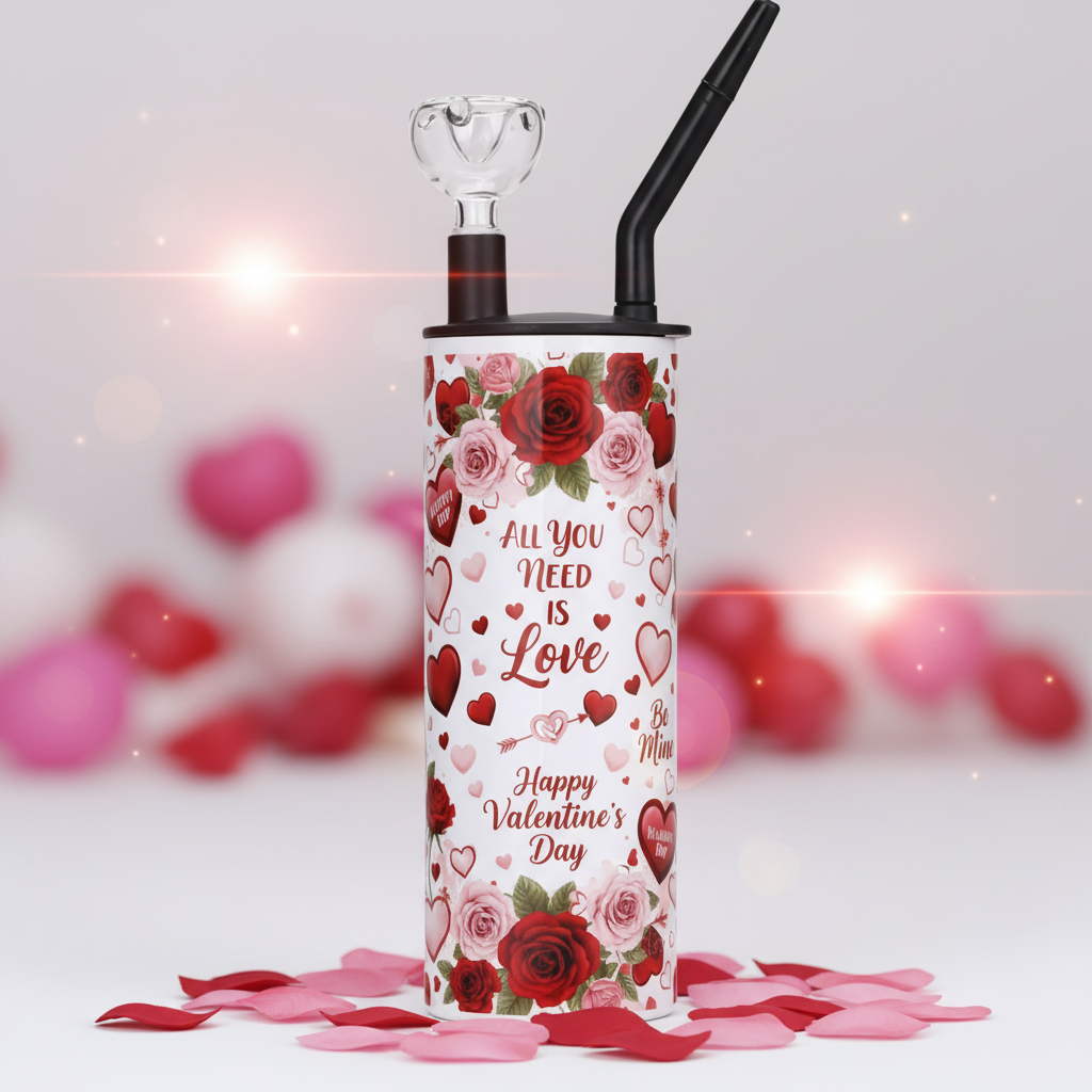 Square format hookah tumbler with Valentine's design