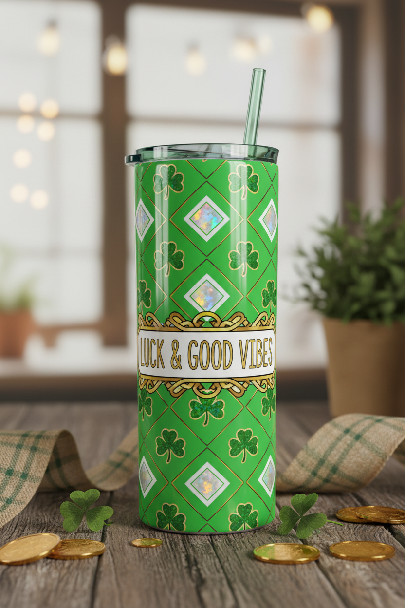 St. Patrick's Day Green Tumbler with Design
