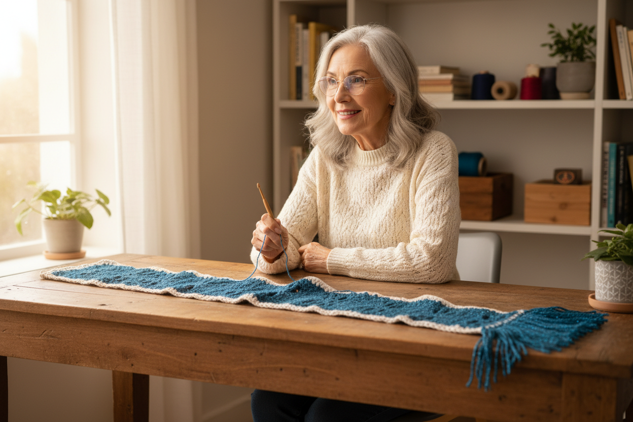 Teal butterfly scarf on desk