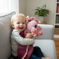Toddler hugging Ashla lovey