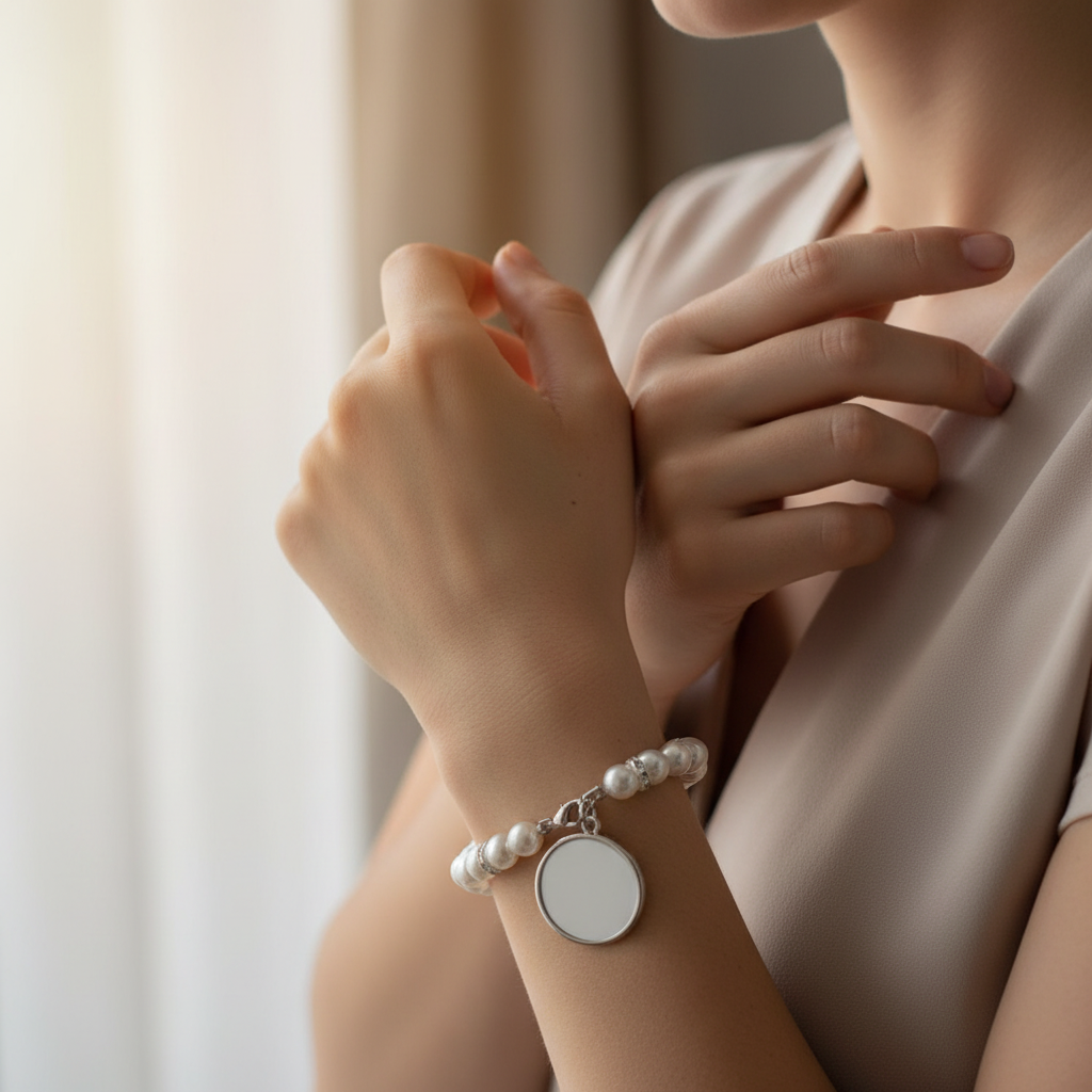 Touching photo charm on bracelet