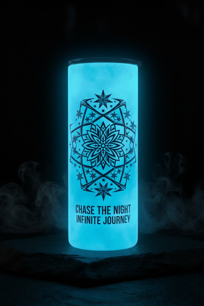 Tumbler with Design Glowing Blue in the Dark
