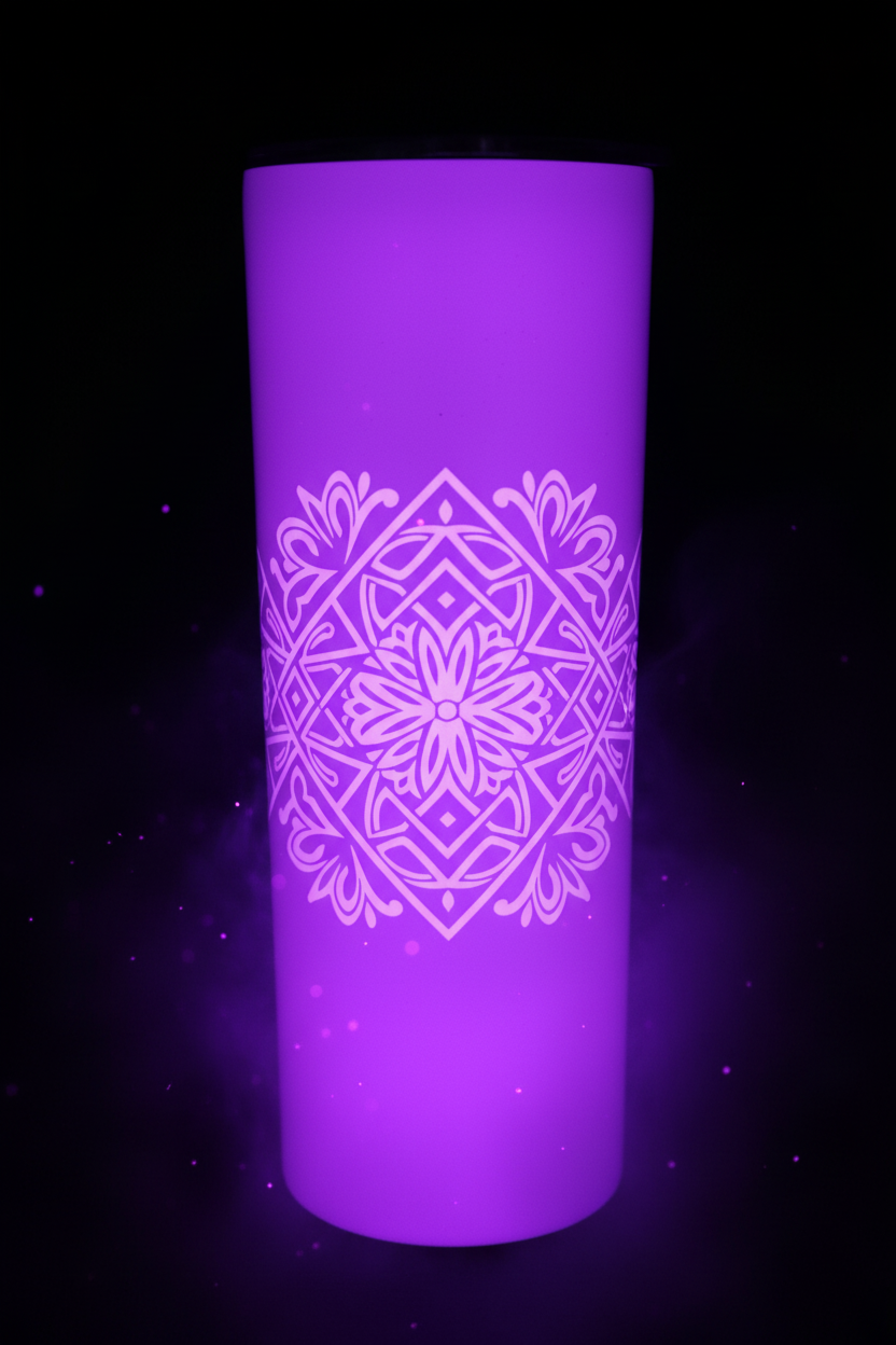 Tumbler with Design Glowing Purple in the Dark