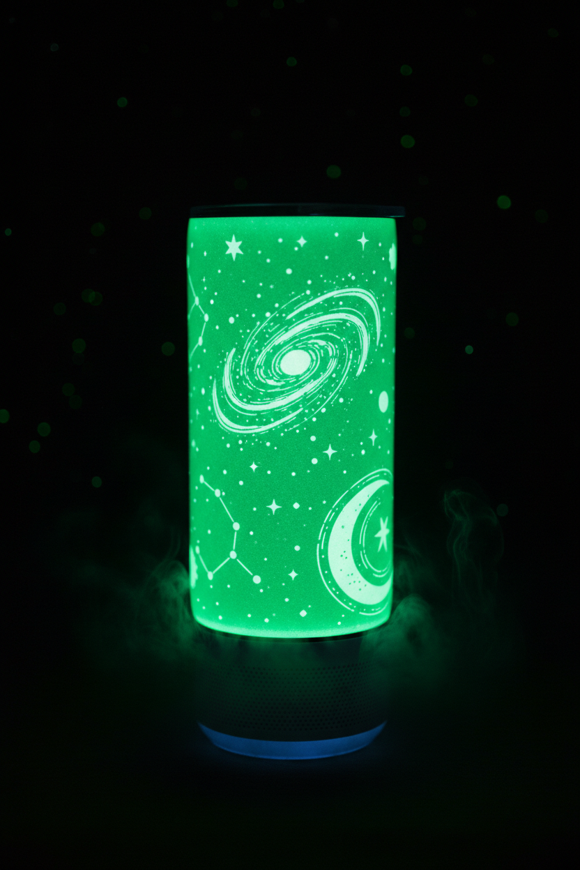 White Bluetooth Speaker Tumbler Glowing Green