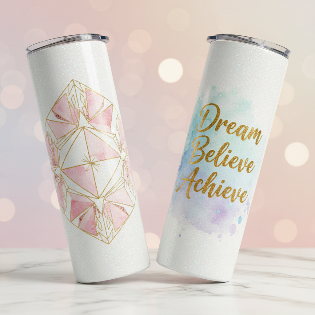 White Glitter Tumblers with New Design and Professional Background