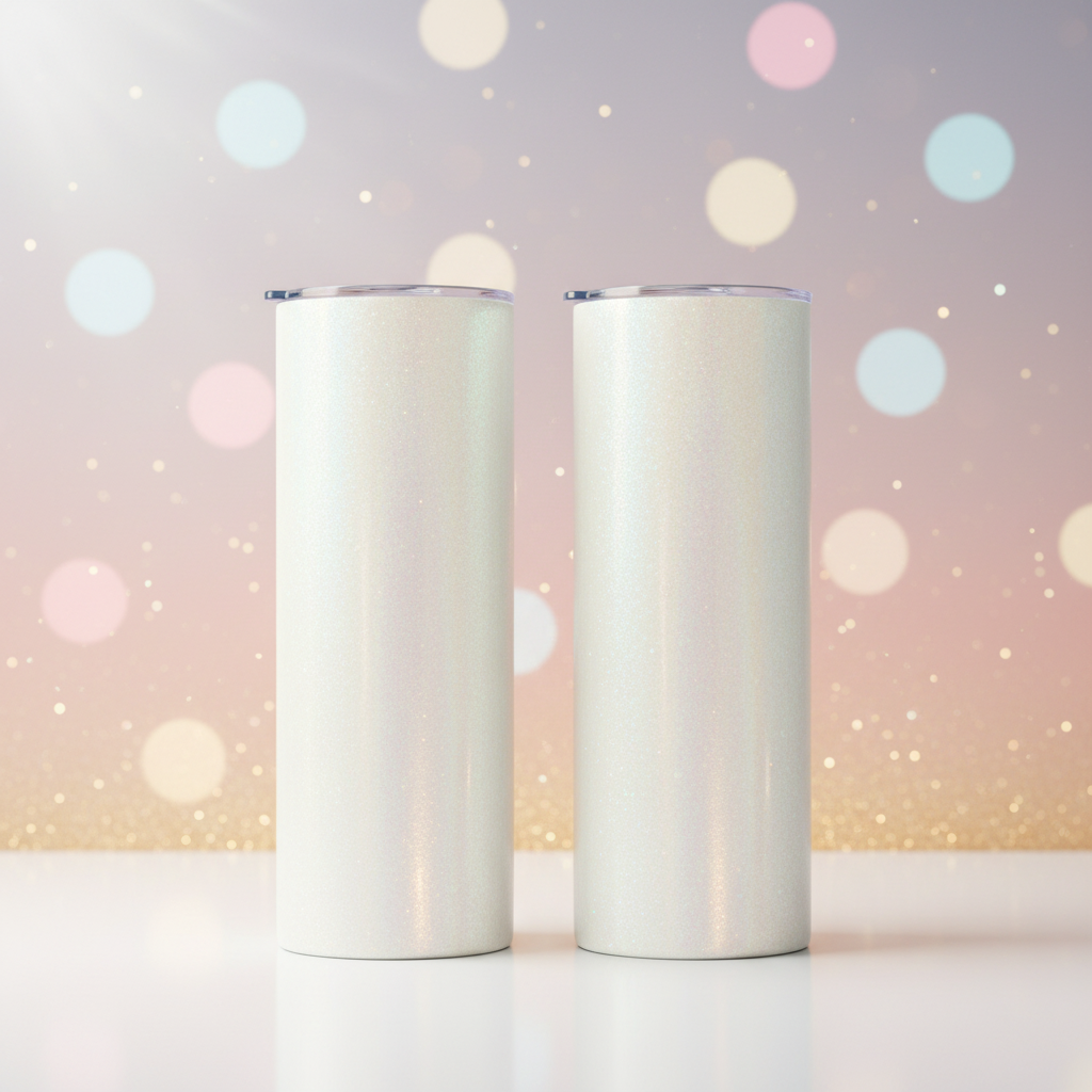 White Glitter Tumblers with Professional Background