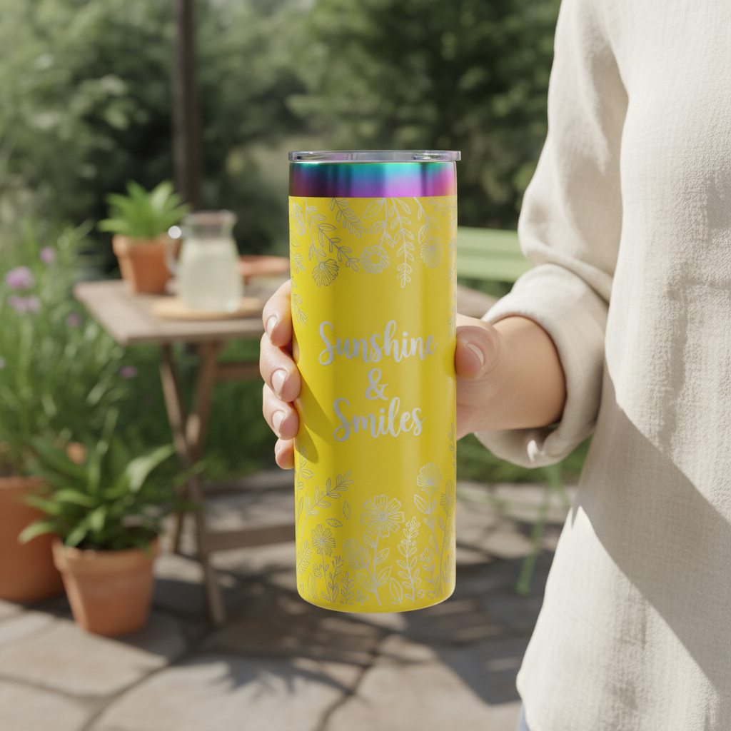 Yellow rainbow rim tumbler - lifestyle