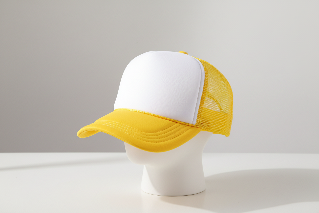 Yellow trucker hat with yellow mesh